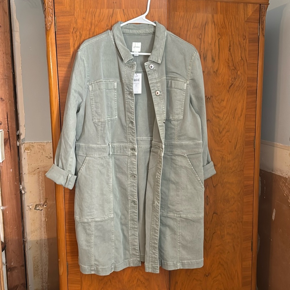 J Jill brand new, Light green stretch denim long jacket LP